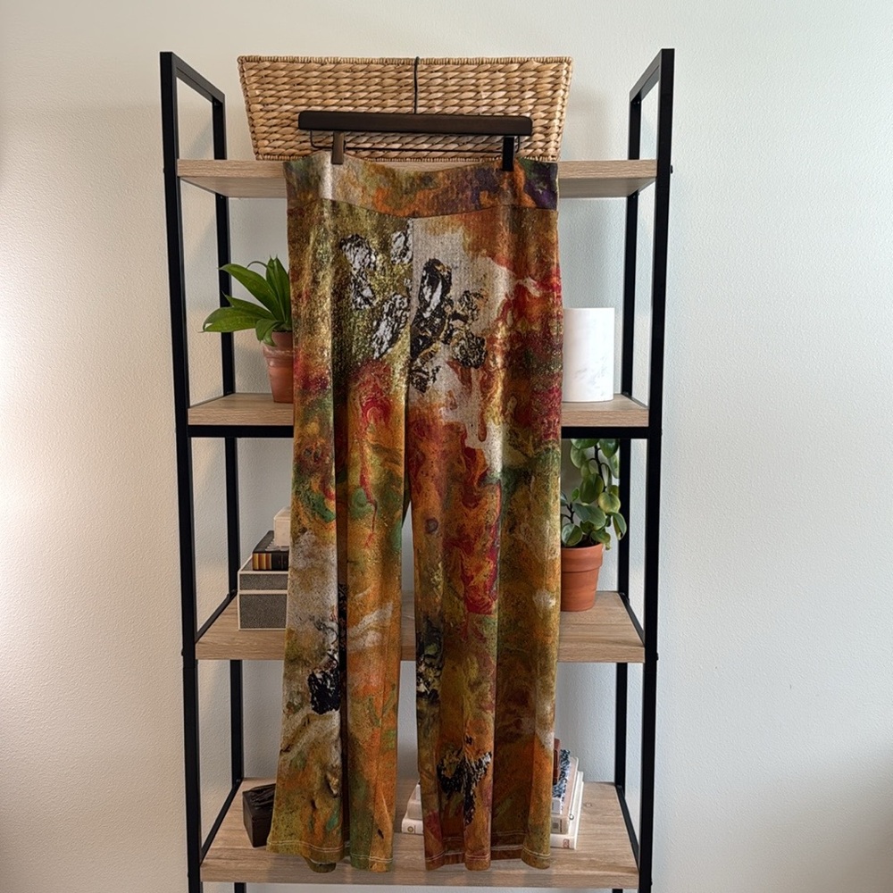 NWT Le Galeriste High-Rise Wide Leg Pull On Wearable Art Summer Flowers Pants, X